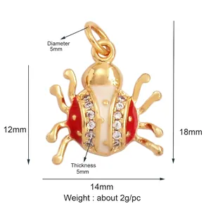 Exquisite gold-plated ladybug pendant featuring red enamel and micro-pave zircons