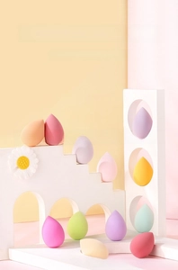 Detail of 12-color hydrophilic beauty blender sponges with soft water-absorbent texture