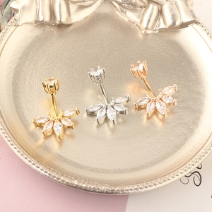 Glittering zircon belly rings in gold, silver, and rose gold with marquise fan design