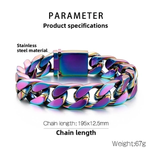 Detail of colorful gradient Cuban link chain bracelet in stainless steel 195x12.5mm