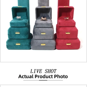 Premium velvet jewelry gift boxes in three colors with gold metallic snap closures