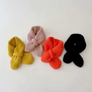 Childrens knitted cross scarf soft solid color winter warm baby neck warmer cozy kids
