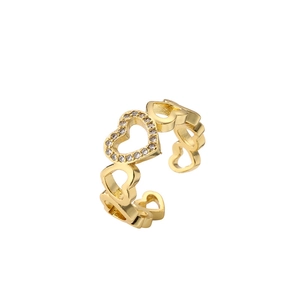 Gold plated heart-shaped open ring with micro-paved cubic zirconia in minimalist style