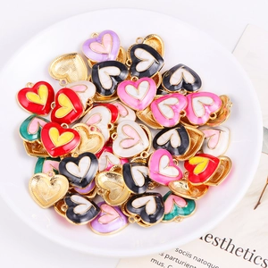Colorful enamel heart pendants in gold alloy for DIY jewelry necklaces and earrings