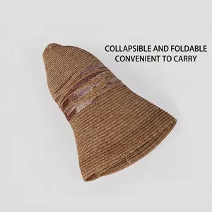 Chapeau de soleil pliable à large bord pour femme en paille tressée à rayures brunes