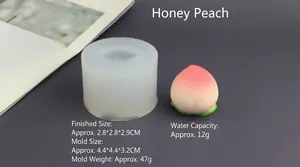 Detailed dimensions of 3D peach silicone mold for fondant and chocolate DIY crafts