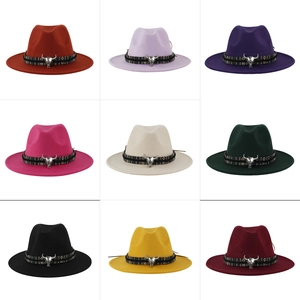 Cappello fedora in lana etnica con accessorio testa di toro in nove colori per uomo e donna