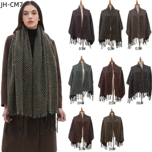 Winter chunky knit scarf with tassels and colorful mixed weave for men and women