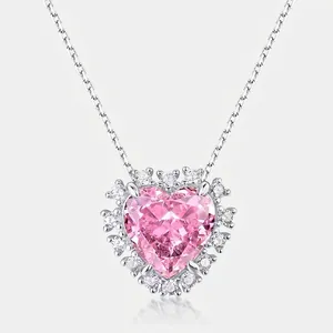 Collana Con Pendente Halo In Zirconia Cubica Rosa A Forma Di Cuore Argento Sterling 925 Gioiello Elegante Regalo Per Donna