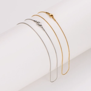Minimalist 1mm stainless steel snake bone chain necklaces in gold and silver finish