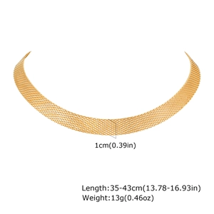 Detail shot of golden stainless steel mesh choker necklace with 1cm width measurement
