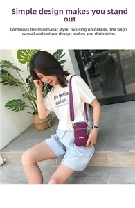 Detailed shot of purple nylon shoulder bag with adjustable strap for outdoor activities