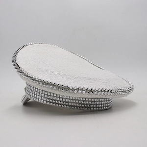 Sparkly white captain hat with sequins and silver rivets for party performance