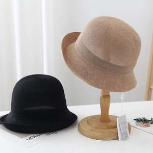 Breathable Japanese paper fiber knit bucket hat in khaki and black for summer elegance