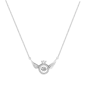 Elegante Halskette mit Engelsflügel Anhänger und funkelndem tanzendem Stein in 925 Silber