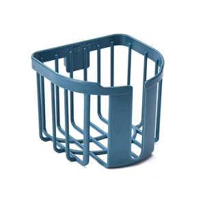 Wall-mounted dark blue plastic storage basket with drainage holes for kitchen and bathroom