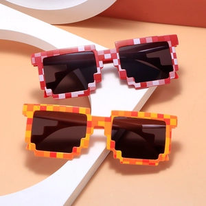 Funny pixel art mosaic sunglasses in red and orange frames for party and festival outfits