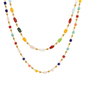 Collana in acciaio inossidabile placcato oro con perle geometriche colorate stile retrò
