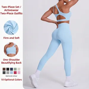 Women Nylon One Shoulder Sports Bra And High Waist Leggings Yoga Athletic Top And Bottom Workout Running Fitness Clothing