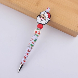 Cartoon Santa Claus silicone beaded ballpoint pen with Christmas theme print patterns