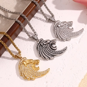 Collier Pendentif Tête De Lion En Acier Inoxydable Entièrement Serti De Strass Style Hip Hop Bijoux Pour Hommes Plaqué Or 18K