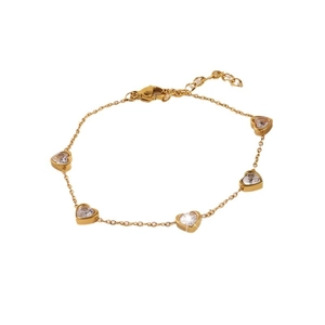 Elegante bracciale a cuore dorato con cinque ciondoli in zirconia scintillanti su catena