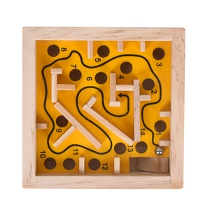 Wooden maze puzzle board with metal ball and numbered paths for concentration training