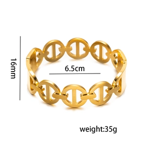 Bracciale a catena in acciaio al titanio dorato con larghezza 16mm e diametro 6,5cm