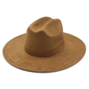 Chapeau de cowboy classique en suédine marron foncé avec large bord plat et style fedora