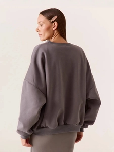 Retro Oversize-Sweatshirt in Anthrazit mit Rundhalsausschnitt und Rippbündchen