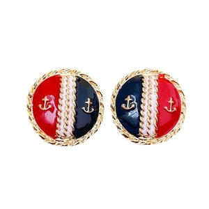 Vintage nautical anchor earrings in gold with red, blue, and white enamel stripes
