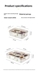 Size chart showing PET food containers with dimensions in 23.5cm and 31cm sizes