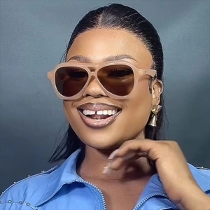 Fashion double bridge aviator sunglasses with beige matte frame and brown tinted lenses