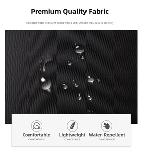 Macro shot of waterproof black nylon fabric showing water droplets on backpack surface