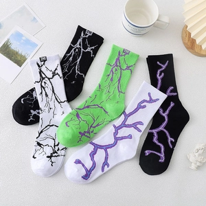 Chaussettes Mi-Hautes Motif Éclair Mélange De Coton Style Streetwear Skateboard Harajuku Tendance