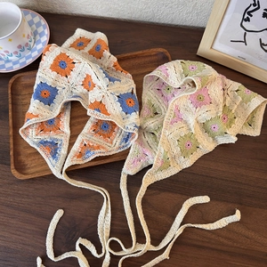 Detailed handmade crochet floral pattern of the French vintage triangle headscarf bandana