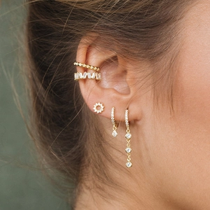 Gold plated S925 silver needle hoop earrings with zircons and sunflower stud set