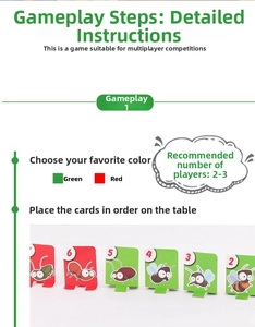Close-up of colorful insect numbered cards for lizard tongue family board game