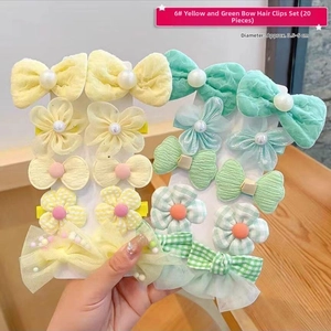 20-piece girls' hair clips set with yellow and green bows and lace flower details