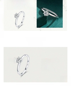 Detail view of 925 sterling silver ring with 6-prong solitaire zircon and S925 stamp