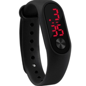 Minimalist black LED digital sports watch with silicone band and red time display