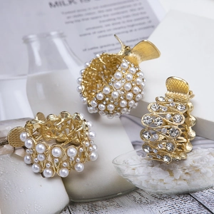 Elegant Metal Hair Claw With Faux Artificial Pearl And Rhinestone High Ponytail Fixer Anti-Droop Hair Clip For Women
