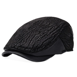 Berretto vintage da uomo nero in tessuto testurizzato con visiera in pelle per l'inverno
