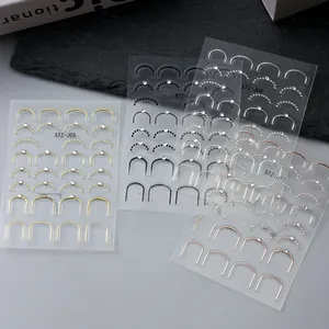 Détails de stickers d'ongles 5D gaufrés pour manucure française avec strass