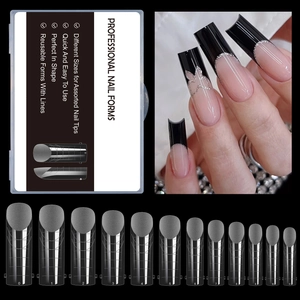 Set of 12 sizes clear nail extension forms with scale lines for professional manicures