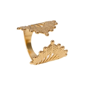 Adjustable hollow fan-shaped geometric ring in vintage gold-plated stainless steel