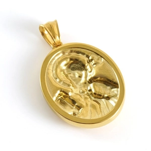 3D relief portrait oval pendant necklace in 18k gold plated stainless steel
