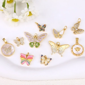 Exquisite 18K gold plated butterfly pendants with colorful enamel and zircon crystals