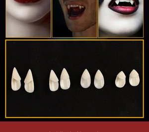 Set of 4 pairs of vampire fangs in sizes 13mm to 19mm for Halloween cosplay costume