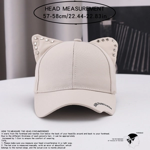 Gorra de béisbol de moda con orejas de gato, tachuelas y guía para medir la cabeza